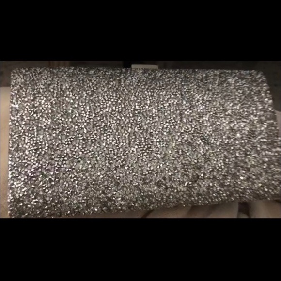 Silver Rhinestone Evening Clutch Bag with short and long strap - Picture 9 of 12